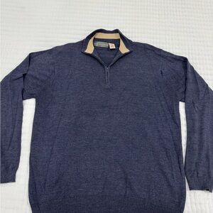 Oscar de la Renta Dark Blue 1/4 Zip-Up Sweater Navy